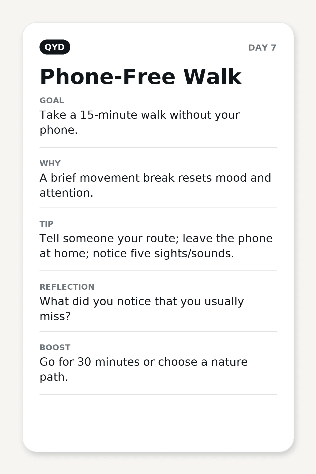 Day 7: Phone-Free Walk